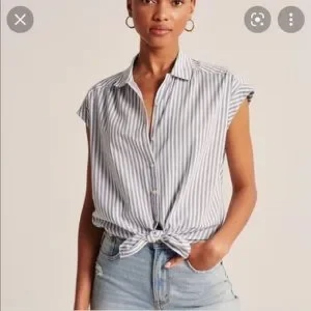 Grey and White Striped Short Sleeve Button Down